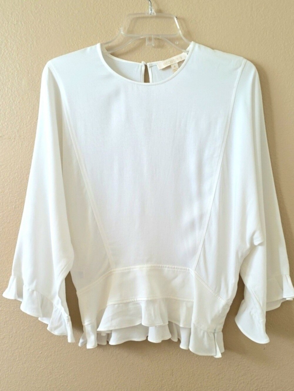 Etcetera Womens White Long Sleeve Ruffle Peplum Blouse - Size 4